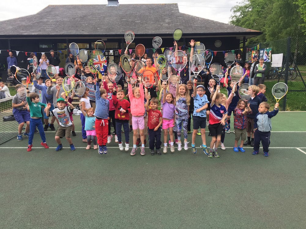 Children taking part in the Great British Tennis Weekend at Woodbridge Tennis Club